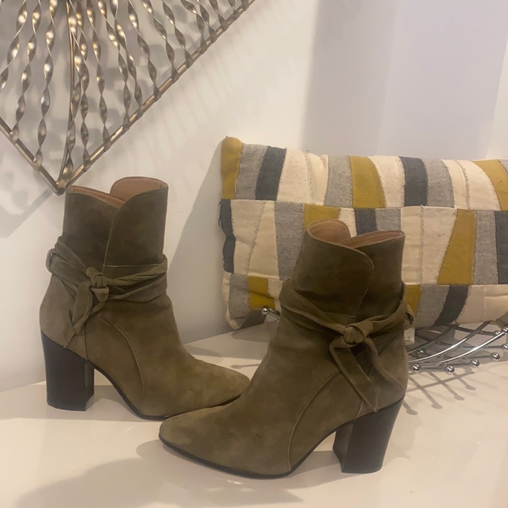 Suede Olive Green Closed Toe Booties